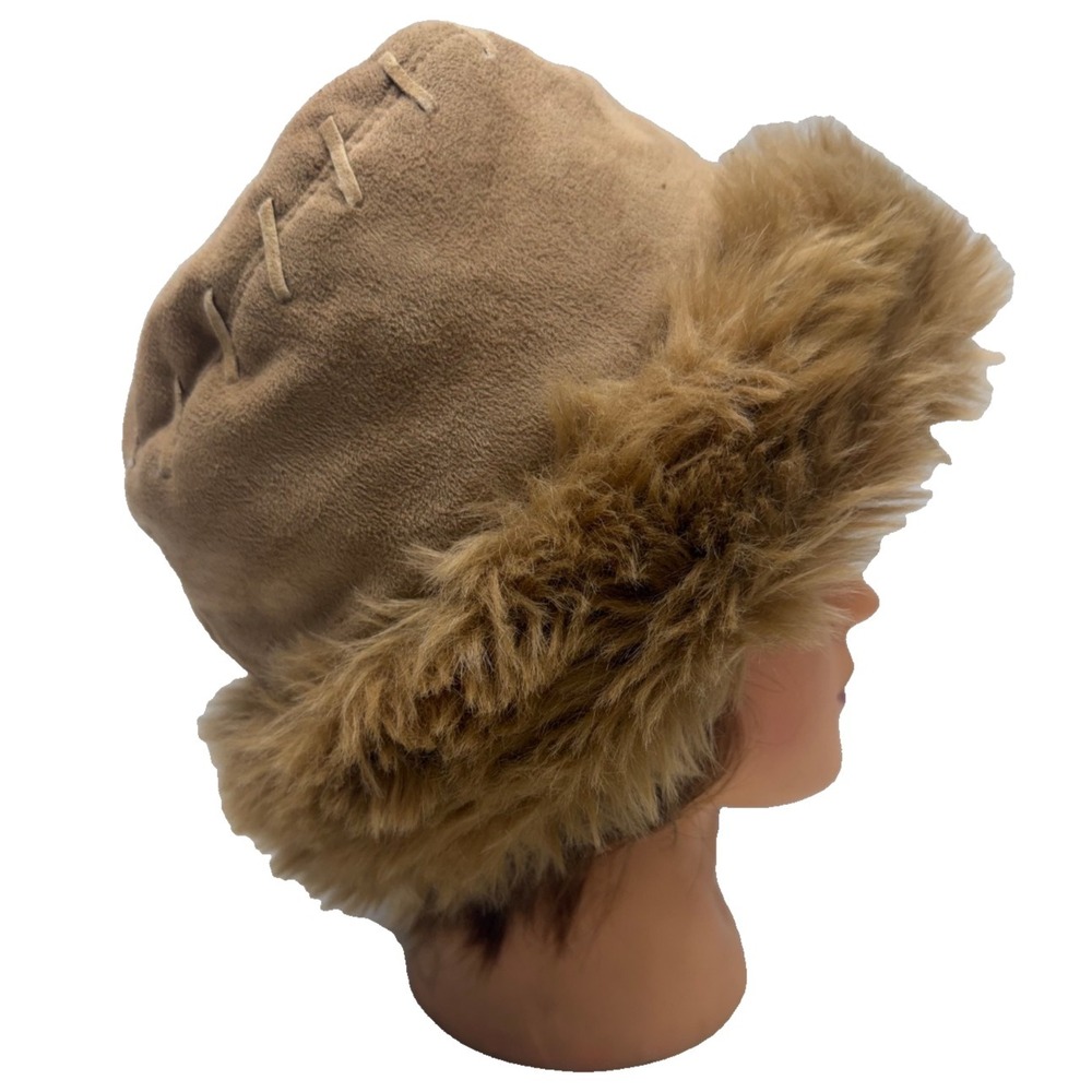 Coldwater‎ Creek Light Tan with Design Faux Fur Bucket Hat Women One Size H91698
